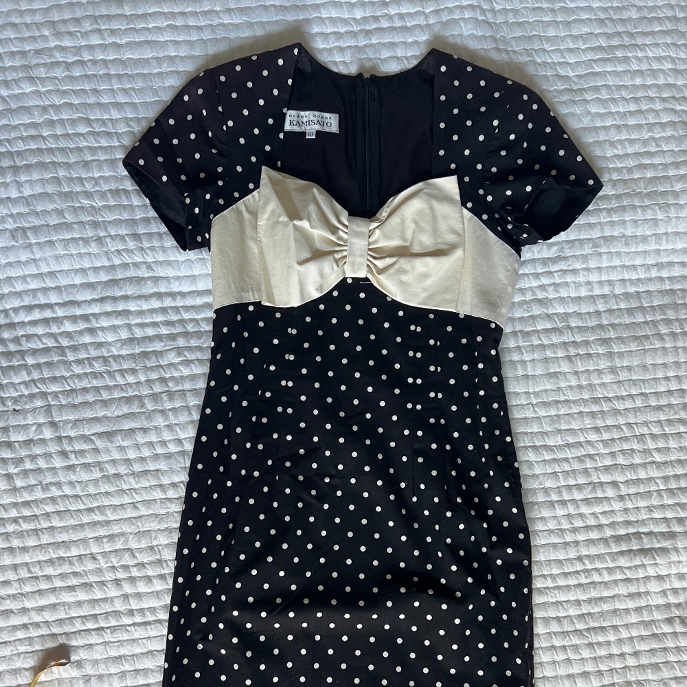 Vintage Geary Roark Kamisato Black & White Polka Dot Dress Size 10
